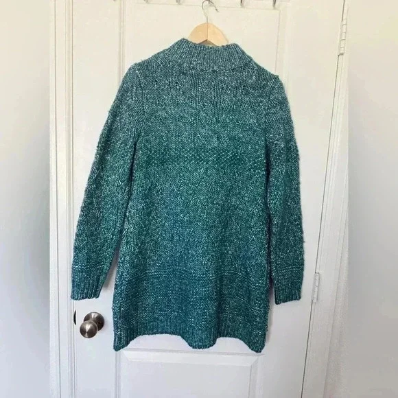 Soft Surroundings Women's Teal 1/4 Zip Aran Cable Knit Sweater Size M Wool Blend - Picture 5 of 10
